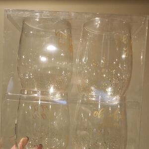 Set of Gold Glitter Stemless Wine Glasses Plastic